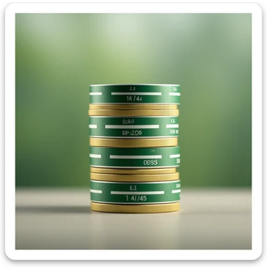 stack of coins, professional style, green gold and white color scheme, bold and clear, suitable for digital use sticker