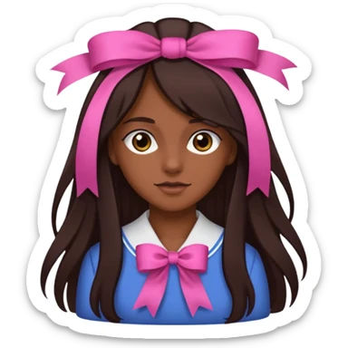 arikan, dark long hair whit pink ribbons. brown skin sticker