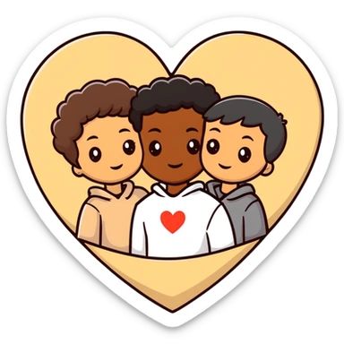A couple with dark brown hair and mixed skin tone inside a white heart, wearing beige clothes sticker