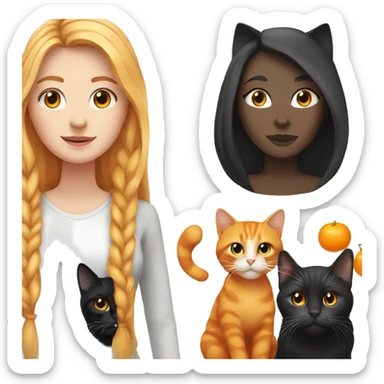 One white Girl long hair with one orange cat and one black and white Cat  sticker