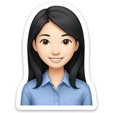 Asian woman with black long hair smiling business casual shirt upper body shot sticker