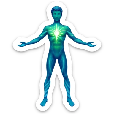 Masculine silhouette formed by radiating ethereal energy waves, abstract flowing aura in shape of man, minimalist sticker