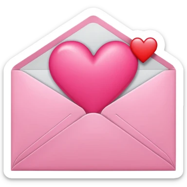 envelope with a heart sticking out of it in y2k style, the heart is bright reddish pink and glossy sticker