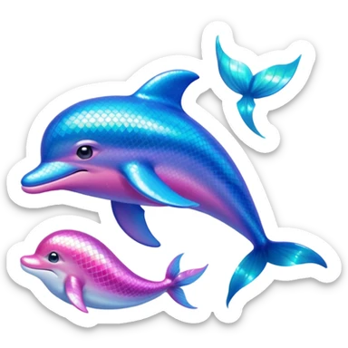 Emoji of a sparkly dolphin with blue and pink light aquamarine colours shells and mermaid vibes very 2000s mermaid aquatic aesthetic sticker