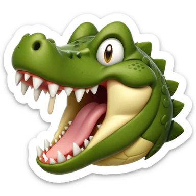 Cinematic Realistic Cute Yawning Crocodile Portrait Emoji, Head tilted slightly with a dramatic, wide-open yawn, showcasing a soft, textured olive-green hide with gently drooping jaws and half-closed, drowsy eyes rendered in exquisite natural detail, high shine, relaxed yet expressive, styled with a dash of primal charm, soft glowing outline, capturing the essence of a sleepy yet affectionate crocodile that appears ready to stretch out and drift into a deep, ancient slumber! sticker