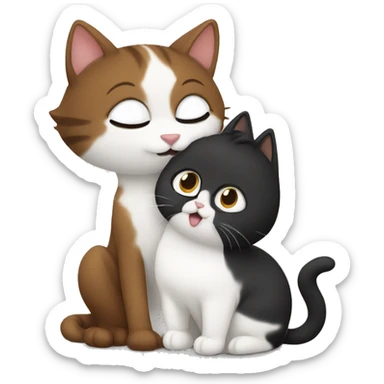 black and white cat kisses brown cat sticker