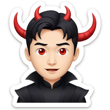 an asian male bride with the face of devil in black wedding dress sticker