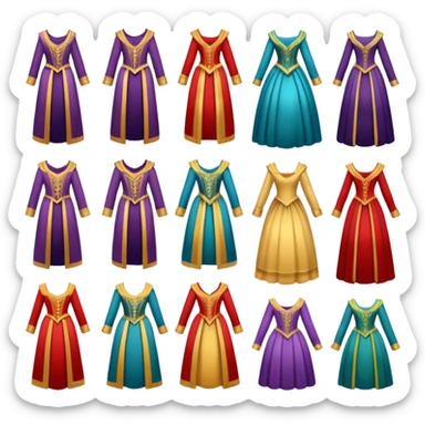 create a series of images for Theatre costumes Inventory showing a variety of costume styles without a person sticker