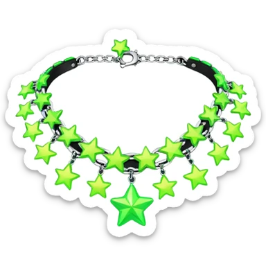 black iridescent collar with neon-green stars and lime-green chains on it   sticker
