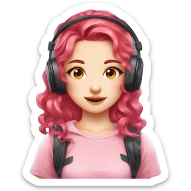 fair skin gamer girl with red wavy hair gamingheadset pink kawaii gamer shiny blushing cute girl gamer sticker