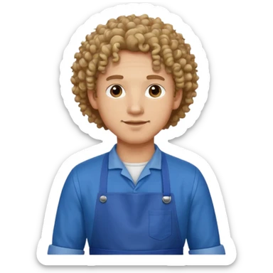 man with curly hair in blue apron sticker