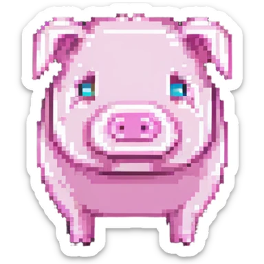 Minecraft pig, full body, pink blocky animal with square head sticker
