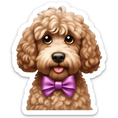 Brown fluffy cockapoo with a bow sticker