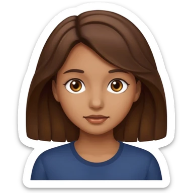 Girl with slightly wavy brown hair, dark brown eyes and tan sticker