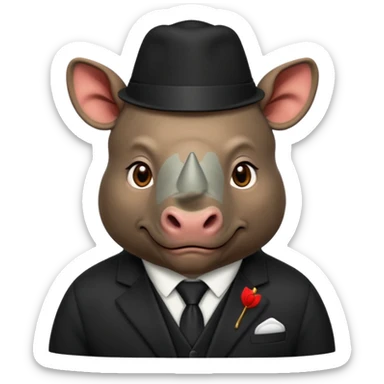 black suited rhino with fes hat sticker
