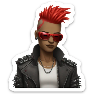 cyberpunk cyborg rockstar with red mohawk sticker