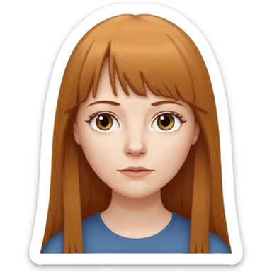 middle age pale skinned white female with long straight brown hair and bangs sticker