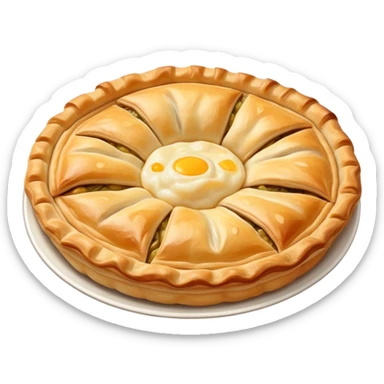cinematic-realistic-flat burek-sa-sirom-dish-emoji,-showcasing-a-flaky-pastry-filled-with-cheese-rendered-with-crisp-textures-and-appetizing,-warm-lighting.  sticker
