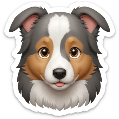 puppy dog, half border collie, gray fur, brown eyes sticker