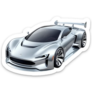A low-profile futuristic car emoji made of polished silver chrome, wide body stance, smooth aerodynamic shape, glossy metallic surface, soft reflections, luxury swag aesthetic, minimal details, iOS emoji style, centered on clean white background, studio lighting sticker