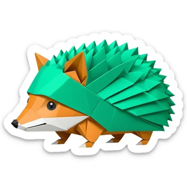 origami hedgehog half fox half hedgehog in color green mint rgb(168, 251, 211) the tail of fox A8FBD3 sticker