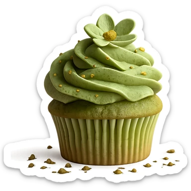 Change the icing to matcha (green tea) flavor, keep the realistic cupcake and accessories, photorealistic style, transparent background. sticker