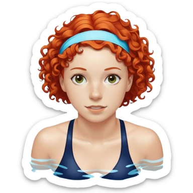 22-year-old white female athlete swimmer with curly red hair about to enter a pool sticker
