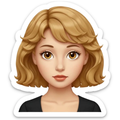 Dalgalı saçlı, hafif perçemli; kehribar gözlü, küçük kalkık burunlu ve dolgun dudaklı. Oval yüzlü, çıkık elmacık kemikli. Omuzları geniş, beli ince, kalçası dolgun.şık bir tarzda, dikkat çekici bir kadın. siyah üstü olucak. sticker