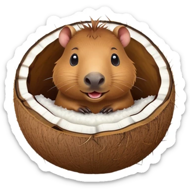 Capybara face on a coconut shell body with tiny legs sticking out sticker