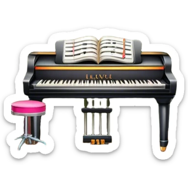 Icon for 50s American Musical Theater: a retro stage with neon lights, a classic microphone, musical notes, vintage theater curtains, and Broadway-style elements. Avoid focusing solely on the piano. Transparent background. sticker