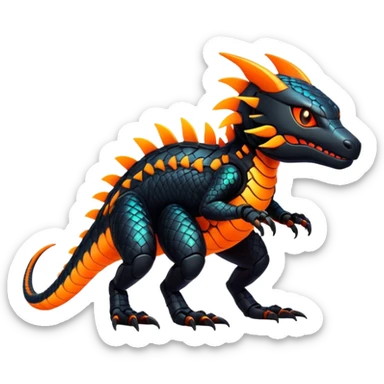Modern Futuristic Scaly Iridescent Neon-glowing  Cyber-Salandit-Litten-Hybrid (Full body) sticker