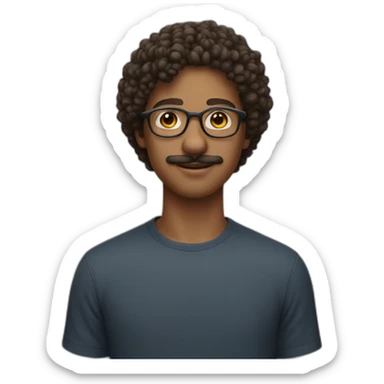 young man with rounded mustache and oval glasses and curly hair sticker