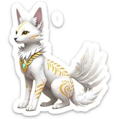Epic complex fantasy glorious detailed futuristic divine godly angelic feathery sunny, white, albino, pastel, golden, orange glowing sparkly, realistic Fakémon-Sprigatito-Floragato-Meowscarada-Trico-Sergal-Serval-Solgaleo-Vernid-creature (full body) solarpunk, shiny sparkly with a gold laurel sticker