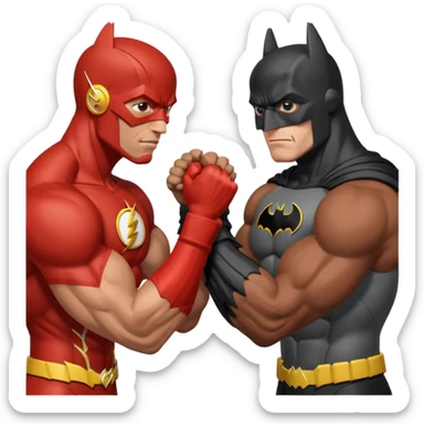 The Flash (depicted as a black man) and Batman arm wrestling sticker