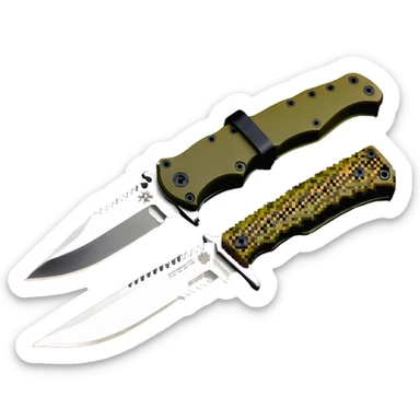 military tactical bushcraft knife with NATO olive handle sticker