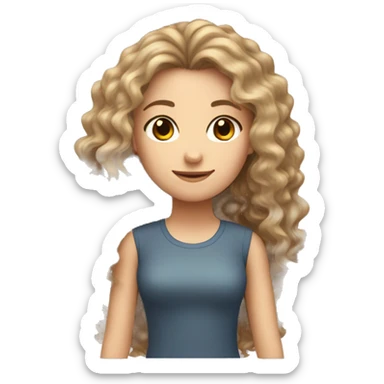 Three girls, one medium dark with curly big Hair and she is pretty tall, a short blond white girl with long straight hair, a medium brunette with puffy hair sticker