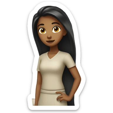 Brown girl with long black hair and dark eyes cleaning sticker