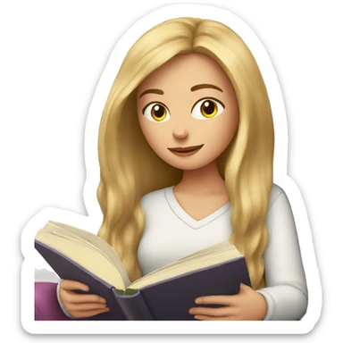 long hair white girl reading a book in cozy chair  sticker