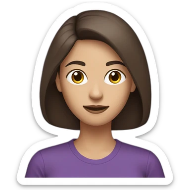 women,dark medium brown hair,using purple tshirt whith letters "4tech sticker