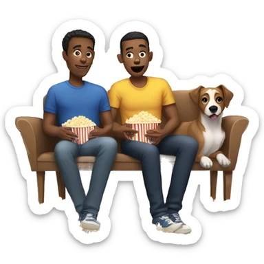 Two gay men and dog eating popcorn sticker
