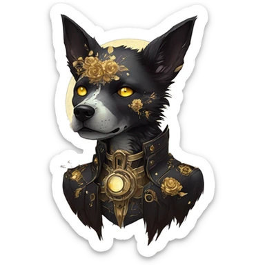 iridescent kintsugi fluffy zombie black brown gold dog fox head zombie skeleton gold mechanical steampunk raven wings nebula galaxy stars colorful flowers fairy lights vintage zombie sticker