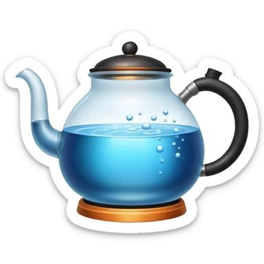  a small pot or kettle filled with water placed on fire, the water is boiling intensely with visible steam and bubbles rising, bright lighting, clean white background sticker