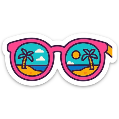 summer sunglasses with reflection of the beach modern fun style sticker