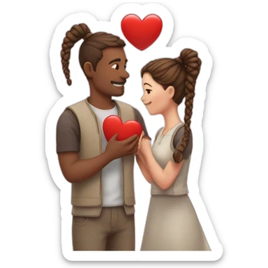 Man loves woman with pigtails, heart between them sticker