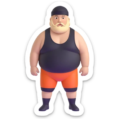 White skin fat guy with black durag, light stubble beard of a few days in wrestling singlet sticker
