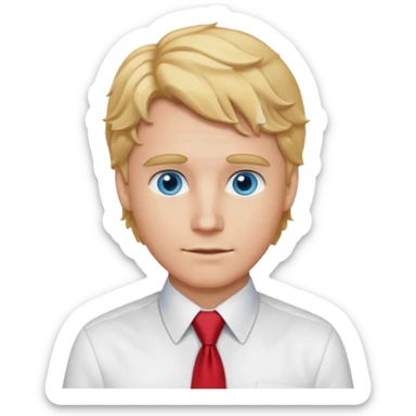 white man in white shirt, having red tie, blonde wavy hair sticker