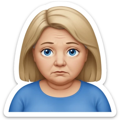 Head image of older very fat dark blonde woman with shoulder length hair and blue eyes. Neutral expression bordering on sad. sticker