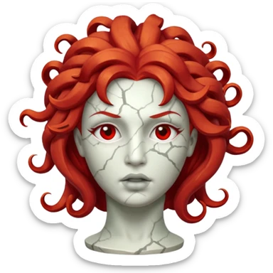 white cracked marble statue head medusa red hair marble no eyeballs sticker