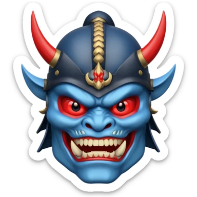 blue oni with samurai helmet face sticker
