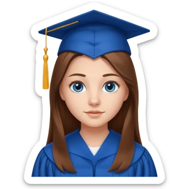 high school graduation with a pretty female high school student with long brown hair, blue eyes sticker